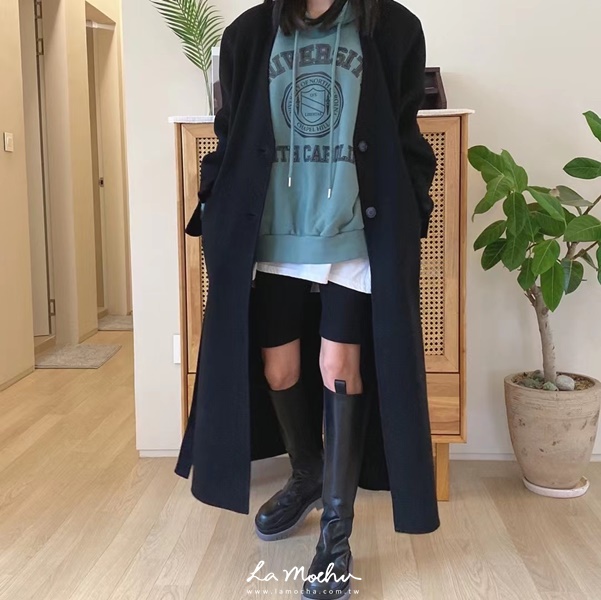 (限量商品)手袖車標羊絨綁帶大衣